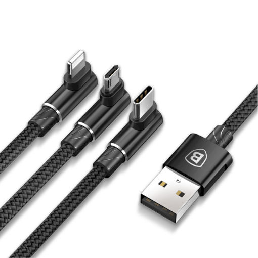 کابل سه سر بیسوس Baseus MVP 3-in-1 Cable CAMLT-WZ01 طراحی کنفی با توان 3.5 آمپر