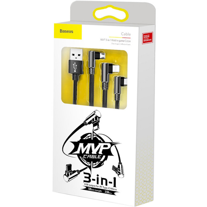 کابل سه سر بیسوس Baseus MVP 3-in-1 Cable CAMLT-WZ01 طراحی کنفی با توان 3.5 آمپر