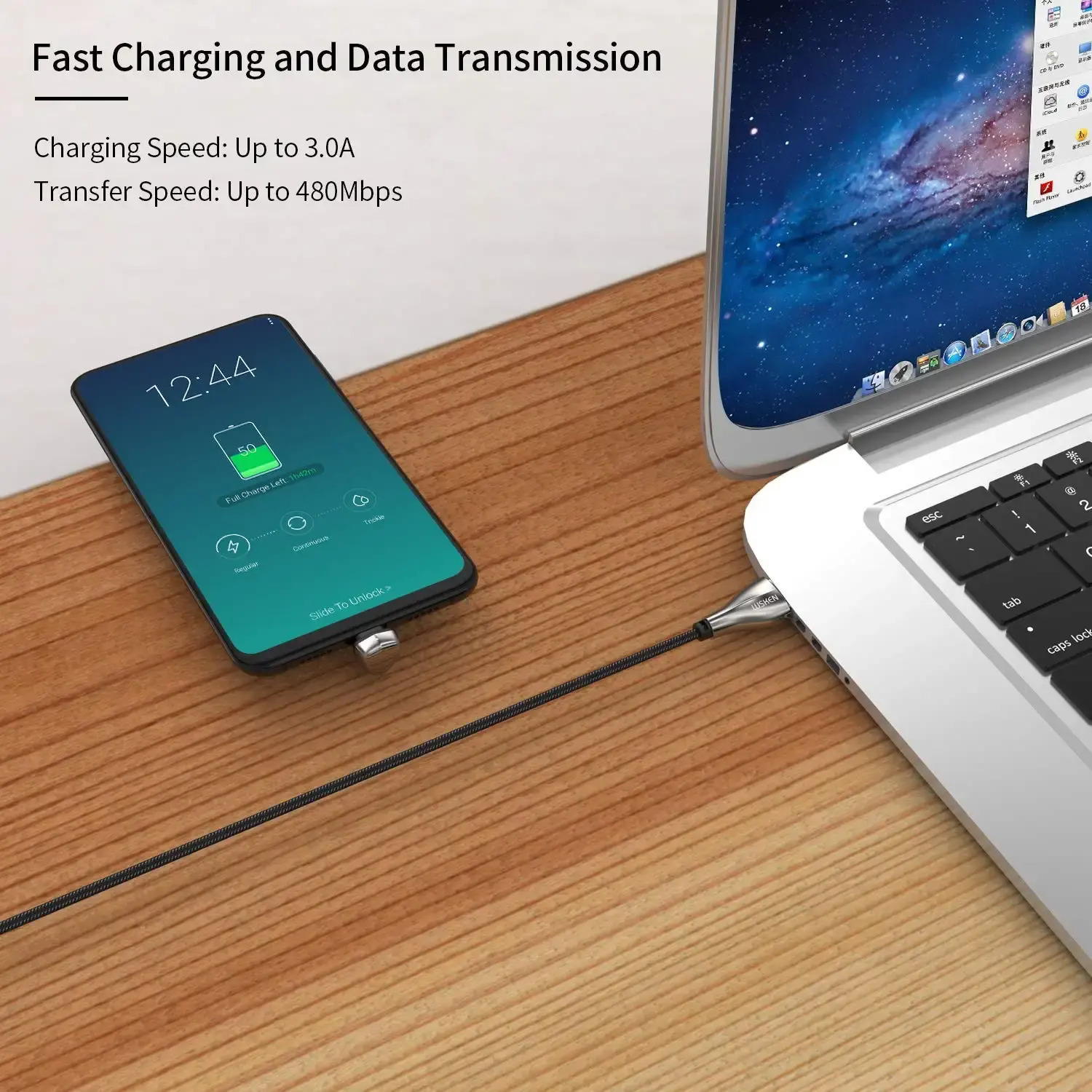 WSKEN U شکل کابل الماس USB نوع C شارژ USB C شارژر کابل داده ها برای سیم کشی تلفن همراه